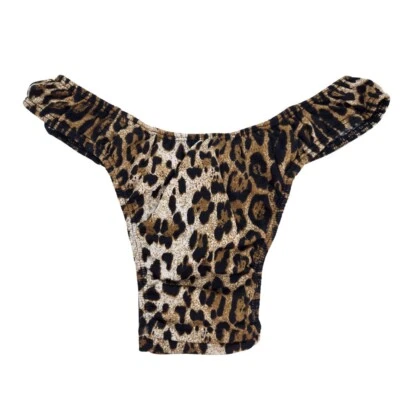 Tanga Gaff satinado estampado de leopardo braguita femenina para travestis y trans Foto 1 de 3