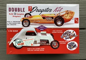 AMT 1/25 DOUBLE 3 IN 1 DRAGSTER KIT BUILD 2 COMPLETE DRAGSTERS MODEL KIT 646 F/S - Picture 1 of 12