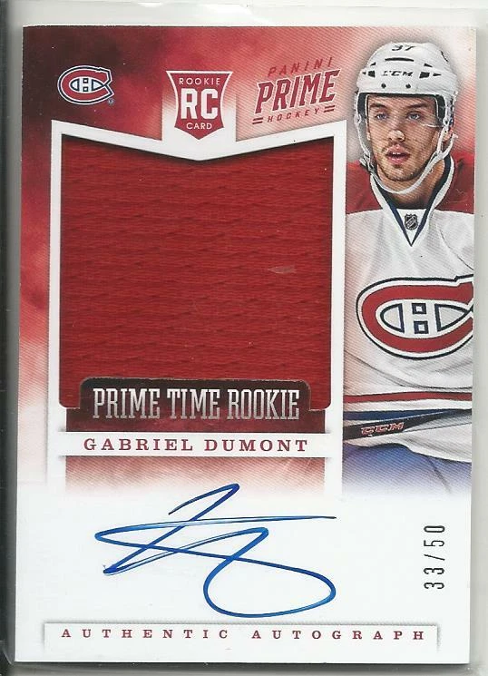 2012-13 Panini Prime Gabriel Dumont Auto Jersey Rookie Card RC #19 Mint 33/50