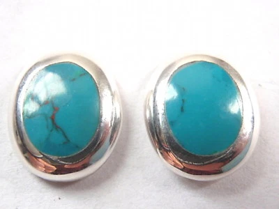 Blue Green Turquoise Oval 925 Sterling Silver Stud Earrings Corona Sun Jewelry - Image 1 of 4