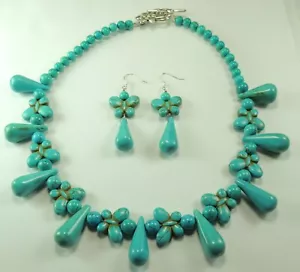 Howlite Butterfly & Teardrop Statement Necklace Earring Set Handcrafted Jewelry - Picture 1 of 1