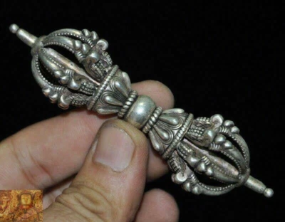 4"Tibetan Buddhism Tibet silver Vajra Dorje Phurpa Exorcism Talisman Faqi statue - Image 1 of 4