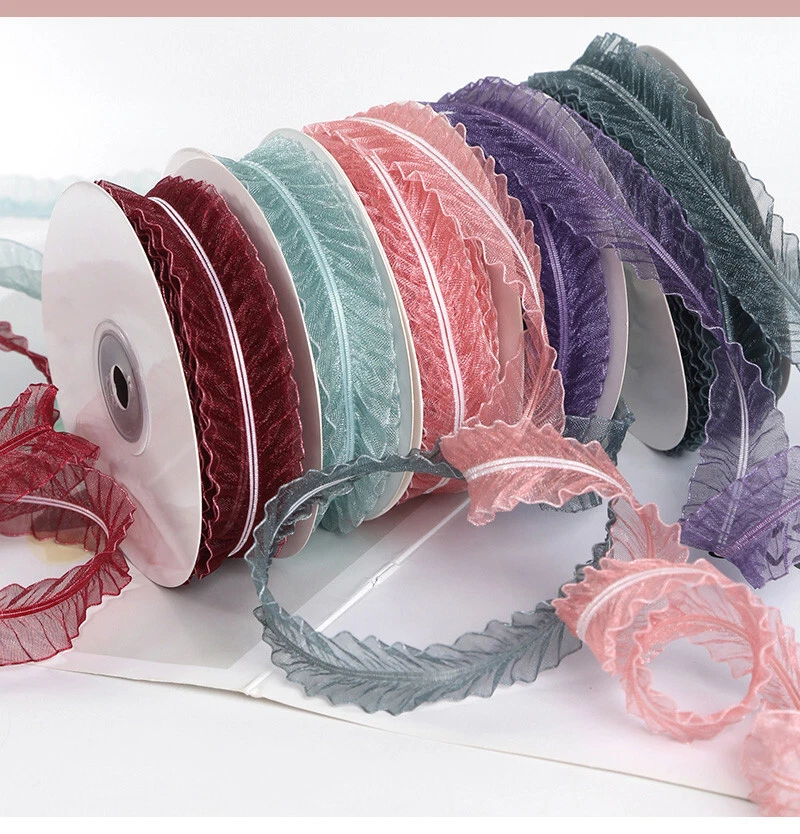 1.5cm 2.5cm Hemline Pleated Ruffle Edge Sheer Chiffon Ribbon Fabric Webbing - Image 1 of 3