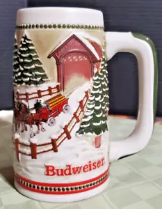 Tazza in pietra Budweiser Clydesdale Ceramarte vacanze di Natale ponte coperto 1984 - Foto 1 di 7