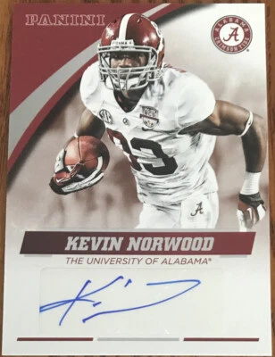 2015 Panini Alabama Team Collection Autograph Kevin Norwood KN-AL Crimson Tide - Image 1 of 2