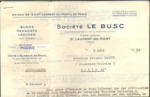 38 SAINT-LAURENT-DU-PONT PARIS COURRIER STE LE BUSC RESSORTS POUR CORSETS 1959 - Picture 1 of 1