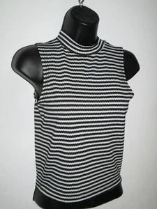Retro 60's Black & White Sleeveless High-Neck Summer Top, Select. Sz. 6, NWOT - Picture 1 of 10