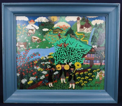 Gemälde Ölbild Marlies Assel Handsigniert Naive Malerei Antik Landschaft - Bild 1 von 4