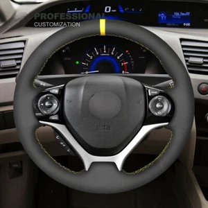 DIY Custom Super Soft Black Suede Car Steering Wheel Cover For Honda Civic 9 - Picture 1 of 7