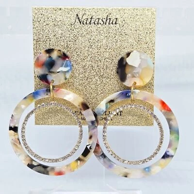 娜塔莎人造龟水钻声明悬垂环状耳环全新波西米亚秋季 — 第 1/4 张图片