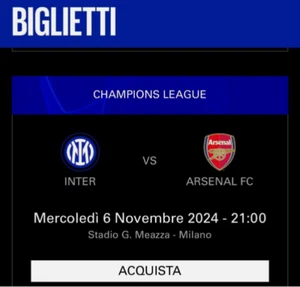 1 BIGLIETTO INTER ARSENAL SECONDO ANELLO BLU - SERVE TDT - PREZZO SINGOLO - Foto 1 di 1