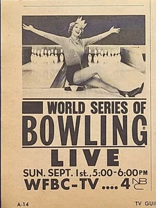WFBC-TV Greenville SC Canal 4 Serie Mundial de Bolos Anuncio Impreso De Colección 1963 - Imagen 1 de 4