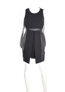 Lamarque Women US4 S Black Sandy Dress Pleated Leather Front Slit Skirt Mini NWT - Picture 1 of 8