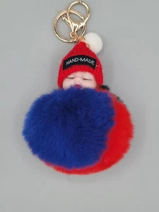 Fur Fluffy Key Chains, Sleeping Doll Keychain Fur Ball Car Keyring Bag Handbag. - Picture 1 of 8