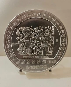 MEXICO MESSICO 10000 PESOS 1992 PIEDRA DE TIZOC 5 ONCE D'ARGENTO PURO ( gr 155,5 - Foto 1 di 3