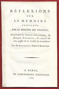 1789 REVOLUTION BOUCHOTTE AUBE CAISSE ESCOMPTE BANQUE NATIONALE FINANCES
