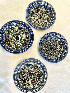 Neu Jerusalem City armenische Keramik handgefertigte Farbe 4 blaue ethnische Schalen - Bild 1 von 11