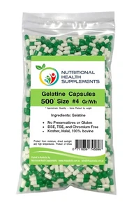 500 x Size 4 Empty Caps Gelatin Capsules 100% Halal Kosher Pill - Green & White - Picture 1 of 4