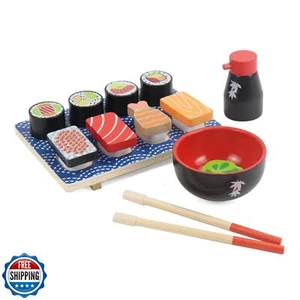 WoodenEdu Sushi Affettatura Gioco Cibo Set, Legno Finto Gioco Cucina Giocattoli per K - Foto 1 di 5