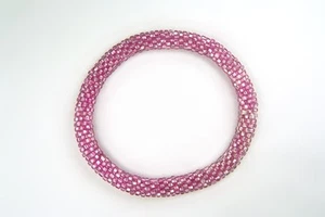 Pink Silver-Lined Vintage-Bead Crochet Bracelet - Picture 1 of 1