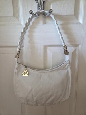 Cartera de cuero Morris Moskowitz blanca con asa trenzada hobo hombro vintage Foto 1 de 4