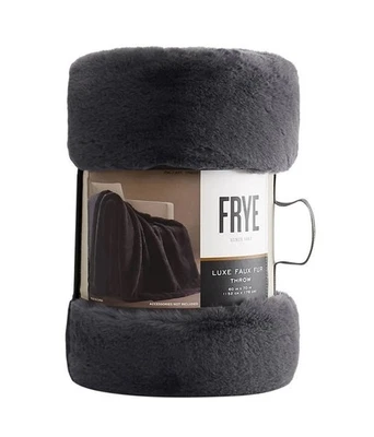 FRYE Luxe Faux Fur Throw Plush 60" x 70" Gray Silky Soft Feel Polyester New - Image 1 of 4