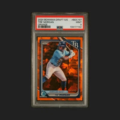 2024 Bowmans Draft Sapphire Edition Orange Tre' Morgan #BDC 197 #/25 PSA 9 Rays - Image 1 of 2