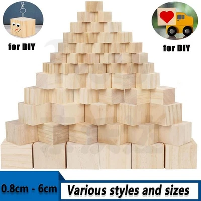Natural Wooden Blocks Cubes Smooth Small Wood Craft Square DIY Handmade Toys - Image 1 of 4