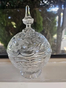 Vintage Crystal Covered Bowl Compote Ball Frosted Roses Final 10" Anna Hutte - Picture 1 of 8