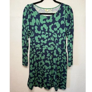 Boden Green/Navy Fit & Flare Long Sleeve Dress, Pockets, Strecth,  Size 10P - Picture 1 of 5