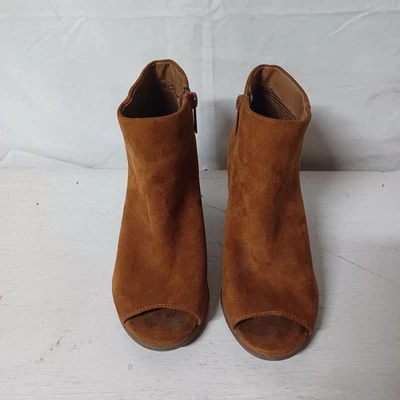 Mujer Breckelles Punta Abierta Botines Marrón Gamuza Talla 6.5 Cremallera Grueso Tacón 3" Foto 1 de 4