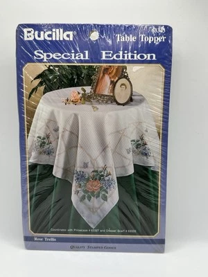 NEW Bucilla Table Topper Cloth 63343 Rose Trellis 40”x40” Embroidery Kit - Image 1 of 3
