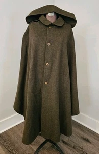 Vtg Loden Baur Innsbruck Cape Medium Camel Wool Hooded Austrian Tyrolean Cloak - Picture 1 of 9