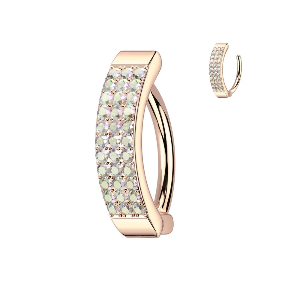 Nabel Piercing Vergoldet Rosa Ring Clicker Drei Reihen Strasssteine Aurora Bo - Bild 1 von 1