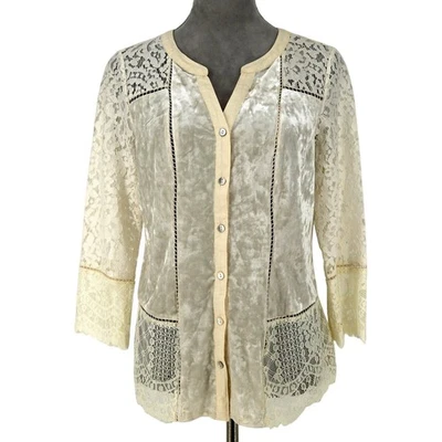 Blusa vintage America Top para mujer mediana marfil encaje terciopelo medios mixtos costeros Foto 1 de 4