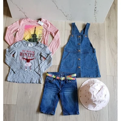 Gap Kids Clothes Lot Girls 4/5 Bundle 5 Pc Dress Top Jorts Hat Outfit Set - Image 1 of 4