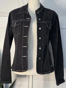 Sergio Valente Black / Silver Jean Jacket Large, Vintage Western Retro Cowgirl - Picture 1 of 6