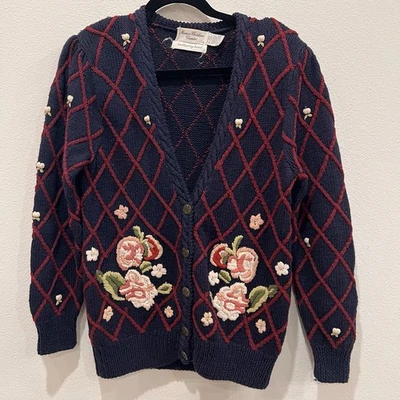 Suéter Para Mujer Marisa Christina Azul Floral Bordado Talla M Preppy Cottage Foto 1 de 4