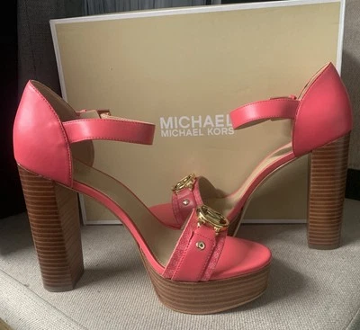 New MICHAEL Michael Kors Womens 9M Rory Pink Geranium Leather Platform Sandals - Image 1 of 4