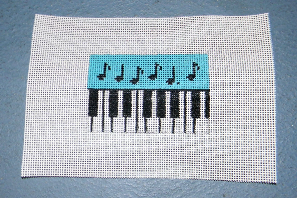 hand painted needlepoint canvas #18 piano music 2x3" ornament insert keys - Image 1 of 1