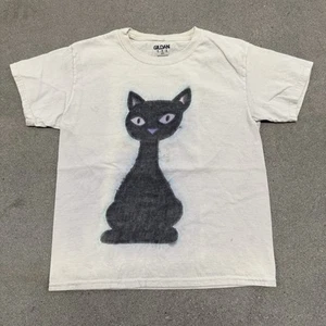 Homemade Cat T Shirt 2000s Gildan Kids Medium 10-12 Portrait Hand Drawn Art Tee - Picture 1 of 8