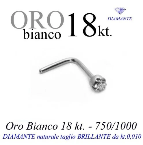Piercing naso nose in ORO BIANCO 18kt.con DIAMANTE taglio BRILLANTE kt.0,010 - Immagine 1 di 4