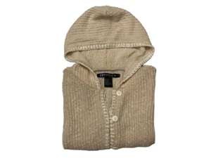 IB Diffusion Oatmeal Hooded 6 Button Cardigan Elbow Patch Sweater Medium Vintage - Picture 1 of 17