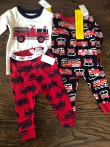 NWT Baby Gap boy 4-piece red fire truck engine HOLIDAY pajamas SET 6 9 12 - Picture 1 of 7