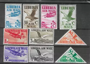Liberia 1938 Birds and Planes set di 10, come nuovi scarsi leggermente incernierati #C4-13 - Foto 1 di 1