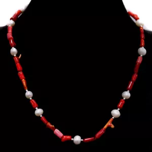 Collar De Perlas Barrocas Blancas Y Coral Naranja 22" Plata Esterlina 925 - Imagen 1 de 5