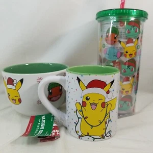 3 Pokémon Christmas Ceramic Mug & TUMBLER Pikachu Charmander 24oz 14oz 20oz - Picture 1 of 14