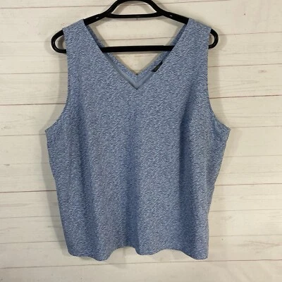 Eddie Bauer Womens Travex V-Neck Tank Top Plus Size 2X Blue Print Stretch - Image 1 of 4