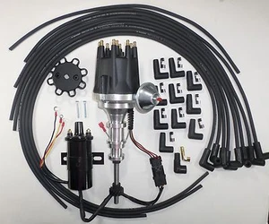 FORD Y Block 272-292-312 Small HEI Distributor + 45K Coil + Black Plug Wires 90s - Picture 1 of 9