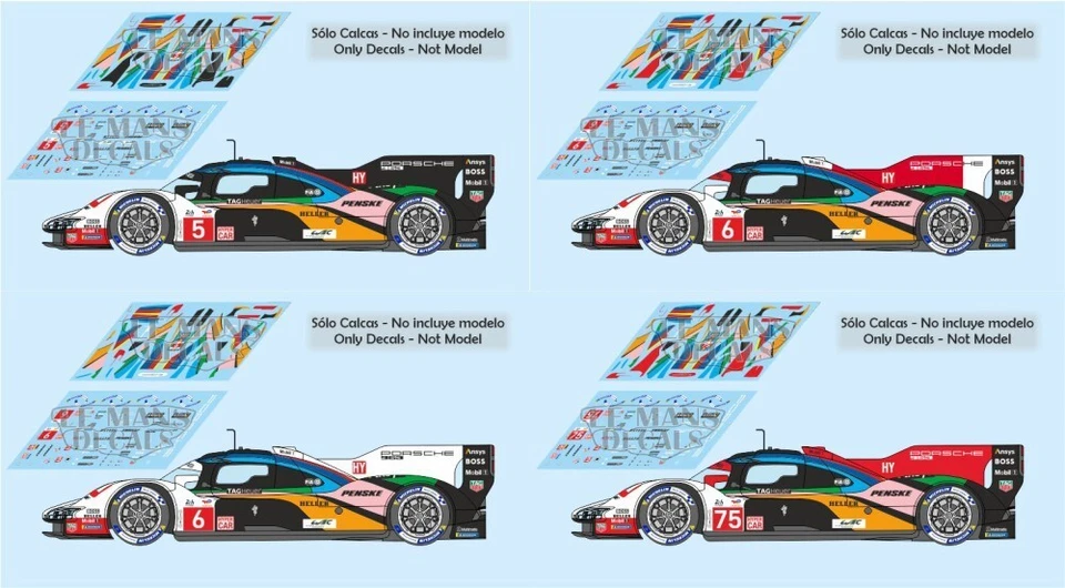 Decals Porsche 963 Le Mans 2023 5 6 75 1:32 1:43 1:24 1:18 slot calcas Foto 1 de 1